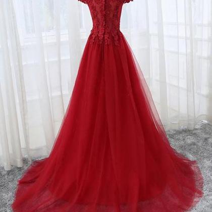Elegant A Line V Neck Lace Formal Prom Dress,..