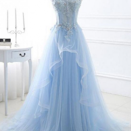 Pretty A line Sweetheart Tulle Long Prom Dresses Evening Gowns