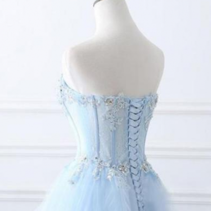 Sweetheart A-line Burgundy Appliques Beaded Prom Dresses, Tulle Prom Dresses main image 0