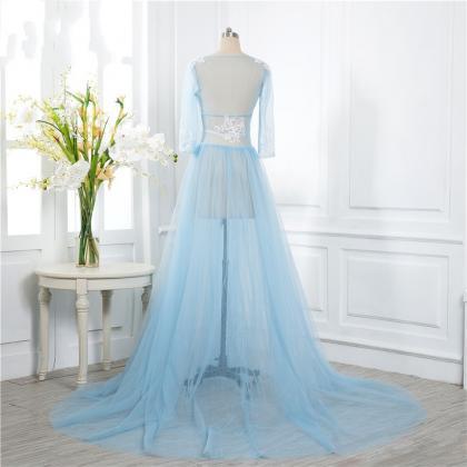 Elegant Long Sleeve A-line Lace Formal Prom Dress,..