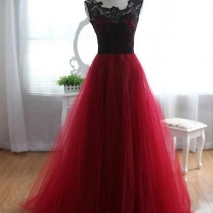 Elegant A Line Tulle And Lace Ormal Prom Dress,..