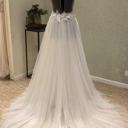 Elegant A Line V-neck Tulle Formal Prom Dress,..