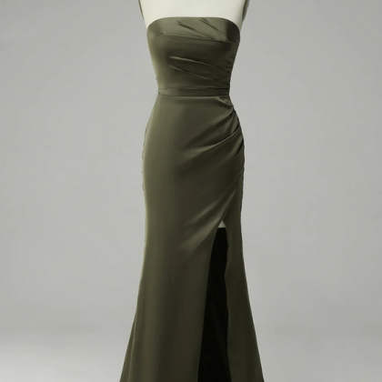 Wholesa A-Line Strapless Black Satin Long formal dresses evening dress Prom Dress with Bow main image 1