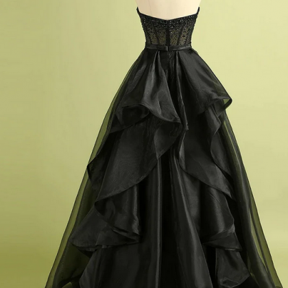 Elegant Strapless Tulle Formal Prom Dress,..