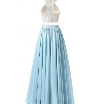 Two Pieces Party Dresses Satin With Applique Floor Length