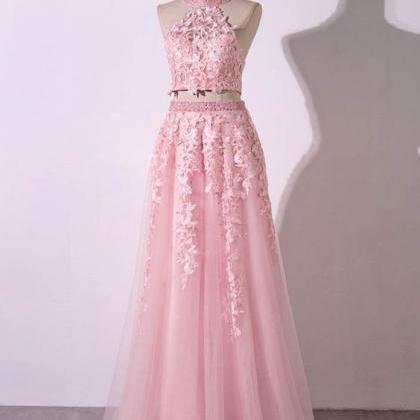 Elegant Two Pieces Lace Tulle Formal Prom Dress,..