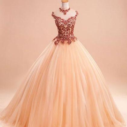 Elegant Appliques Tulle Formal Prom Dress,..
