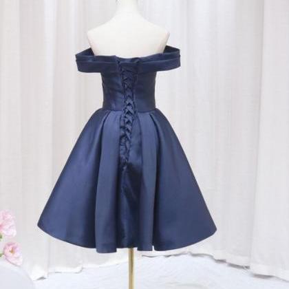 Lovely Green Satin Off Shoulder Knee Length Homecoming Dress, Short Prom Dress