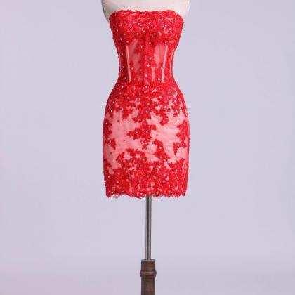 Elegant Strapless Applique Beads Homecoming Dress,..