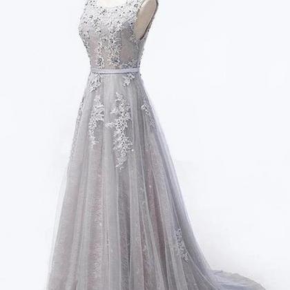 Elegant Open Back Lace Tulle Vening Dress ,formal..