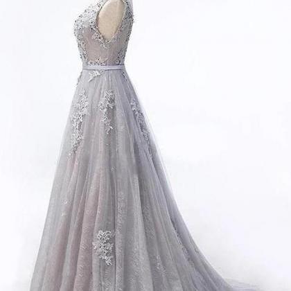 Elegant Open Back Lace Tulle Vening Dress ,formal..
