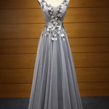 Elegant A Line Sleeveless Tulle Formal Prom Dress,..