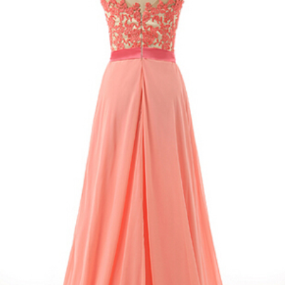 Elegant Cap Straps Lace Chiffon Formal Prom Dress,..