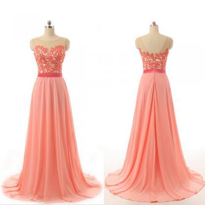 Elegant Cap Straps Lace Chiffon Formal Prom Dress,..