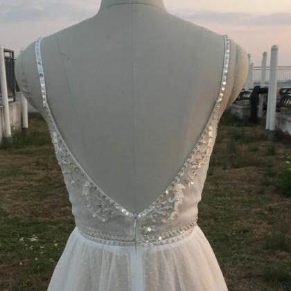 Elegant Tulle V-neckline Straps Formal Prom Dress,..