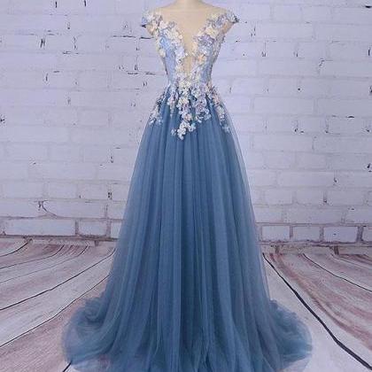 Elegant A-line Tulle Formal Prom Dress, Beautiful..