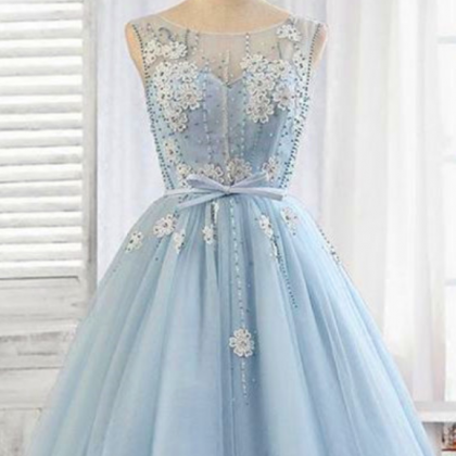 Homecoming Dress,cute Light Blue Beaded Short..