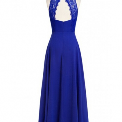 Prom Dresses, Stunning Sheer Neck Royal Blue..