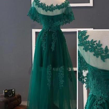 Prom Dresses, Green Tulle Lace Long Prom Dress,..
