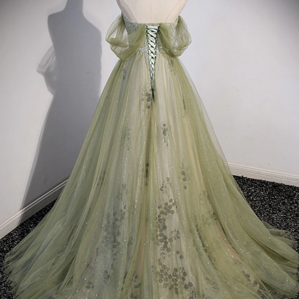 Prom Dresses,a Line Green Tulle Long Prom Dress,..