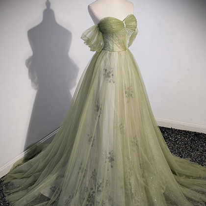 Prom Dresses,a Line Green Tulle Long Prom Dress,..