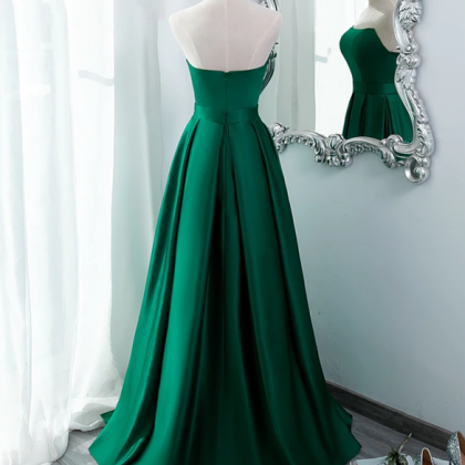 Prom Dresses, Green Satin Long Evening Dress With..