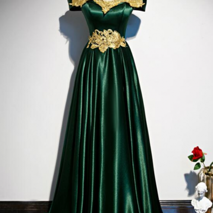 Prom Dresses, Fashionable Green Off Shoulder..