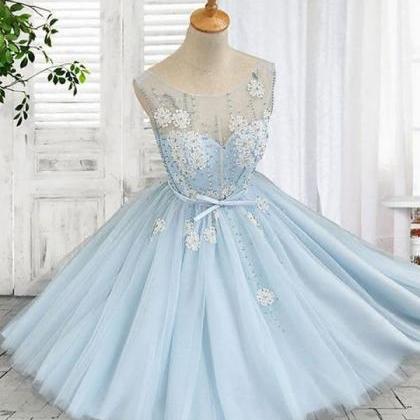 Homecoming Dresses,cute Light Blue Beaded Short..