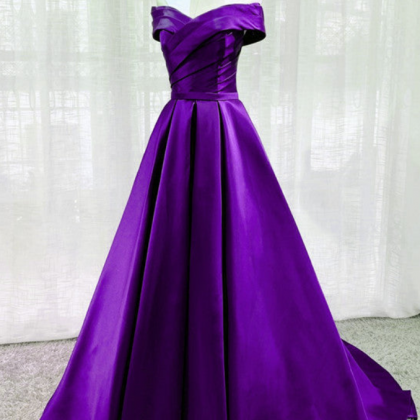 Prom Dresses, Purple Satin Sweetheart Long Party..