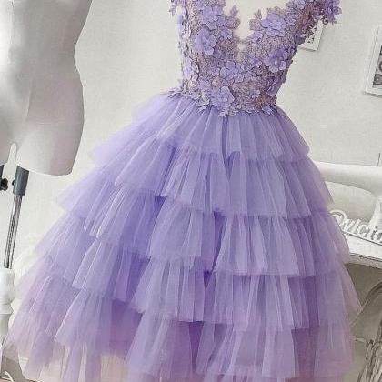 Prom Dresses, Purple Tulle Short Prom Dress,..