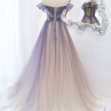 Prom Dresses,purple Tulle Long Prom Dress, Purple..