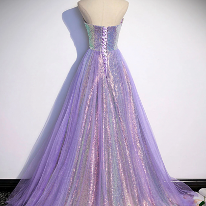 Prom Dresses, A Line Purple Sweetheart Neck Tulle..