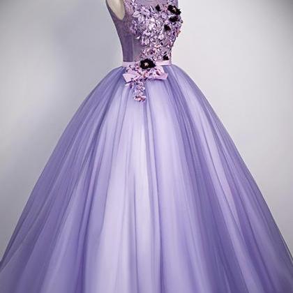 Prom Dresses, Purple Tulle Long A-line Dress..