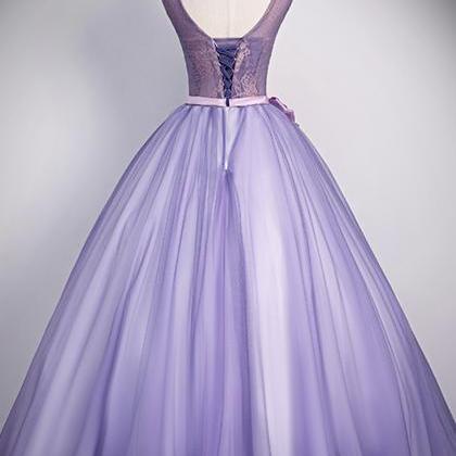 Prom Dresses, Purple Tulle Long A-line Dress..