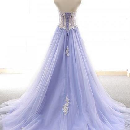 Prom Dresses, Purple Tulle Lace Long Prom Dress..