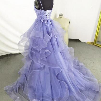 Prom Dresses, Mermaid Purple Tulle Long Layers..