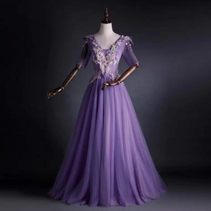 Prom Dresses, Purple Tulle Evening Dress With..