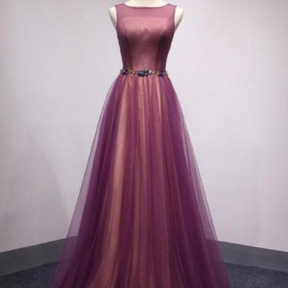 Prom Dresses, A-line Sleeveless Backless Purple..