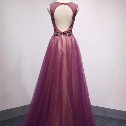 Prom Dresses, A-line Sleeveless Backless Purple..