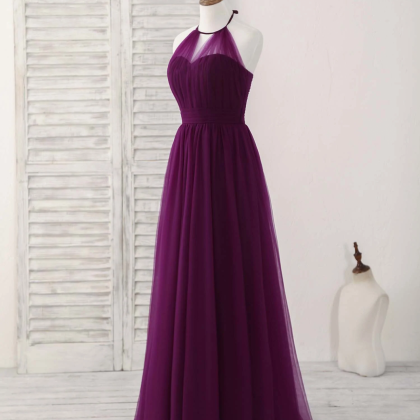 Prom Dresses, Simple Tulle A-line Purple Long Prom..