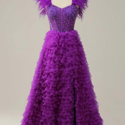 Prom Dresses, A Line Sweetheart Purple Long Prom..