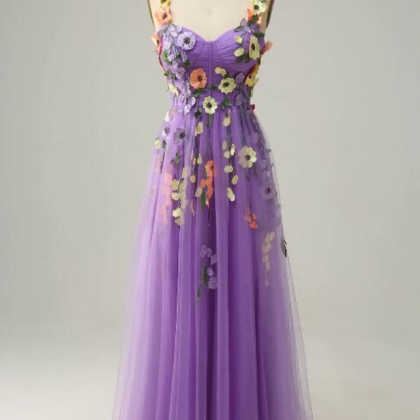 Prom Dresses, A Line Purple Spaghetti Straps Prom..