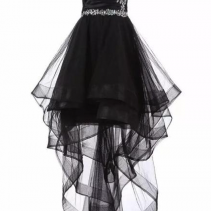Homecoming Dresses,, Black Tulle Beaded High Low..