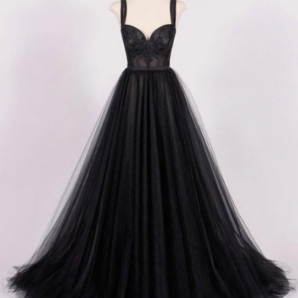 Prom Dresses, Halter Sleeveless Black Tulle Long..