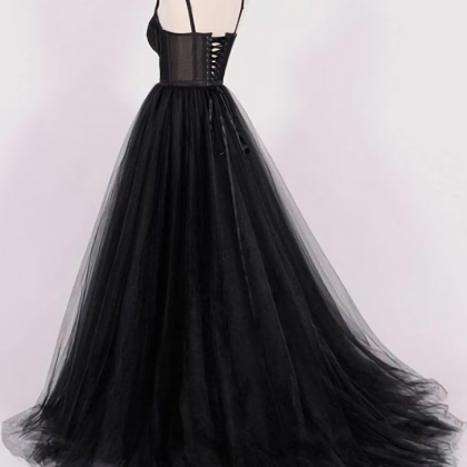 Prom Dresses, Halter Sleeveless Black Tulle Long..