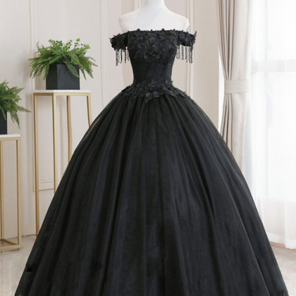 Prom Dresses, Black Tulle Lace Long Prom..