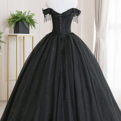 Prom Dresses, Black Tulle Lace Long Prom..