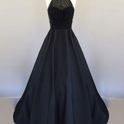 Prom Dresses,a Line Halter Floor Length Black..