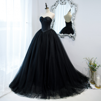 Prom Dresses, Black Sweetheart Tulle Long Party..