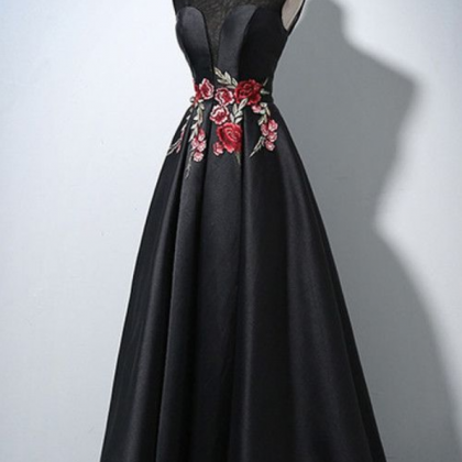 Prom Dresses, Black Satin Long Formal Dress, Party..